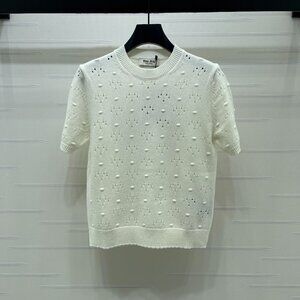 Miu Miu 2026 latest openwork knit short-sleeved top